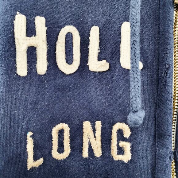 Hollister Long Boards Calif Blue Tan Script Distressed Zip Up Hoodie Men's XL - Picture 4 of 12
